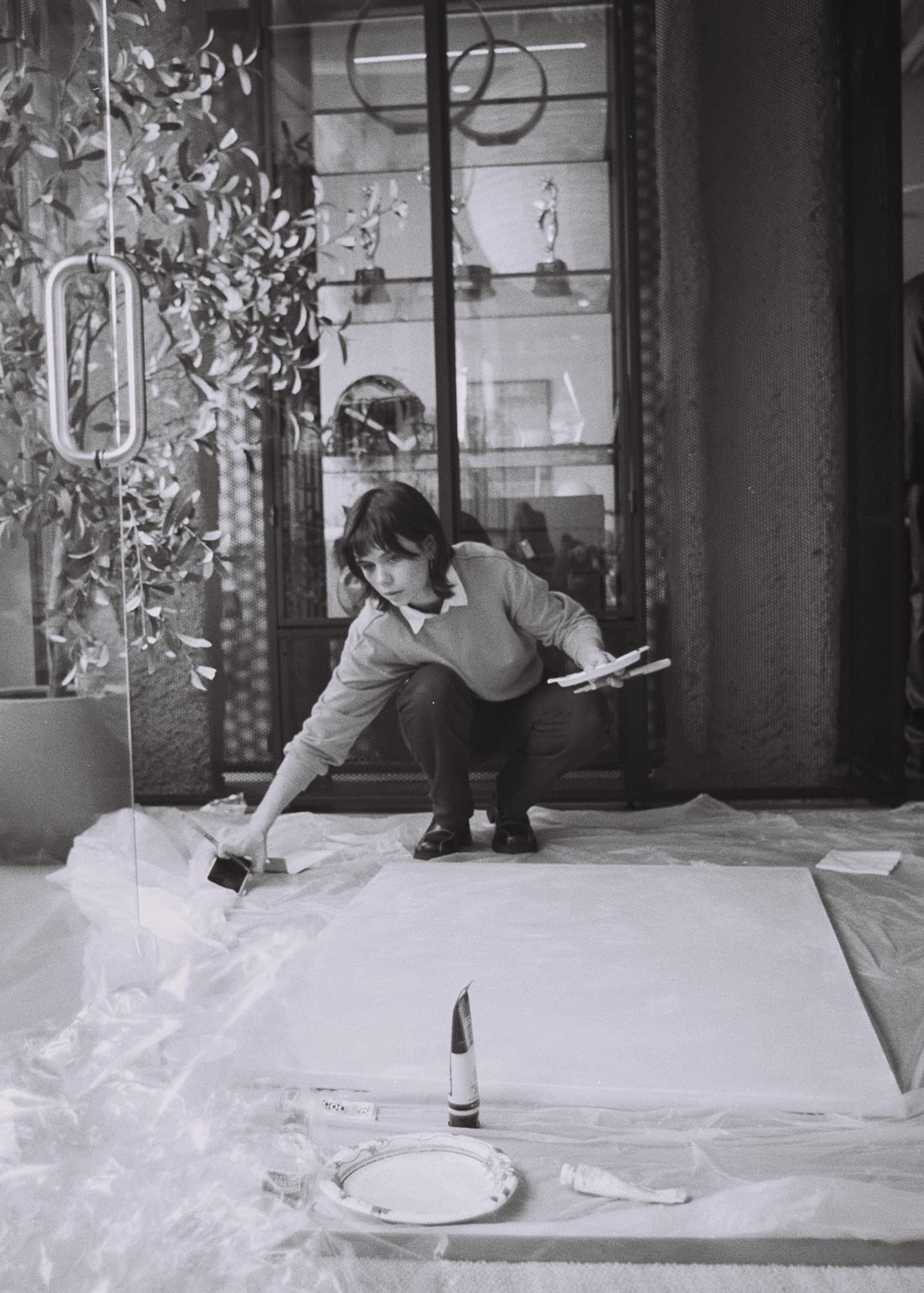 Behind the scenes, on black and white film.